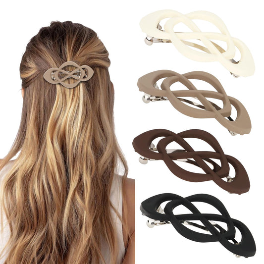Amariver front view of four neutral barrettes showing colors and shape, stylish and versatile