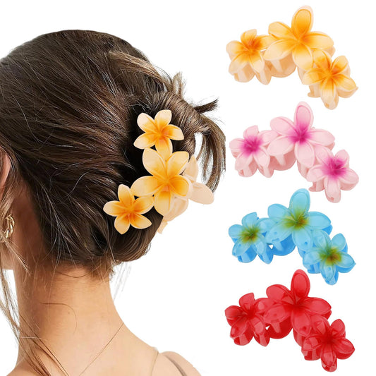 Amariver front view of four flower claw clips showing colors and shape with attractive design