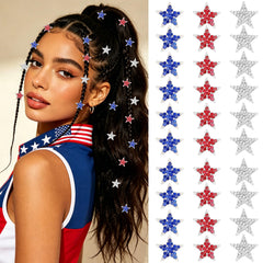 Amariver front packaging showing 30 patriotic star hair clips, ready to wear