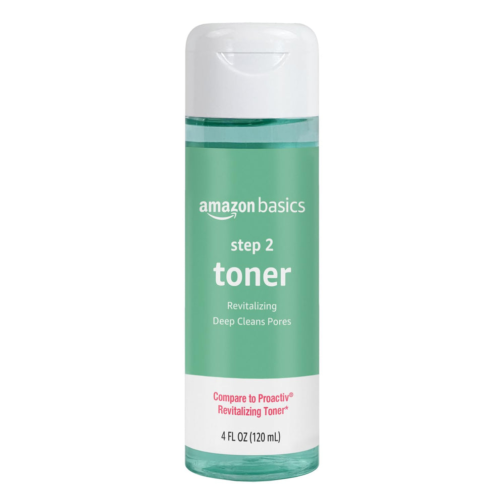 Amazon Basics toner front packaging showing bottle and label for clear routine