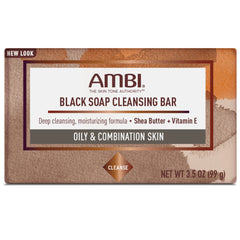 Ambi black soap open showing shea butter texture and moisturizing effect