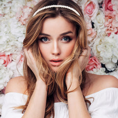 AMCAMI headband worn by model for wedding-ready polished look