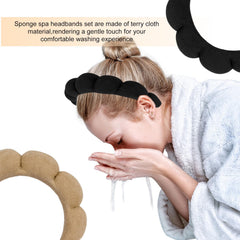 AMCAMI headbands styled on a bathroom shelf for organized skincare routine