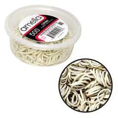 Amelia Beauty front packaging showing 500 white bands and recloseable container for easy storage