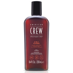 American Crew front packaging showing 3-in-1 bottle and travel-ready size benefit
