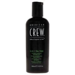 American Crew front packaging showing 3-in-1 tea tree bottle and travel size convenience