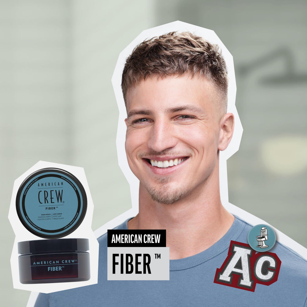 American Crew Fiber open jar showing dense fiber texture for volume