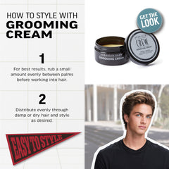 american crew styled hair with side part showing high shine and structured hold benefit