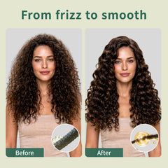 Amifiy before and after shiny ends illustrating smoother, frizz-controlled hair