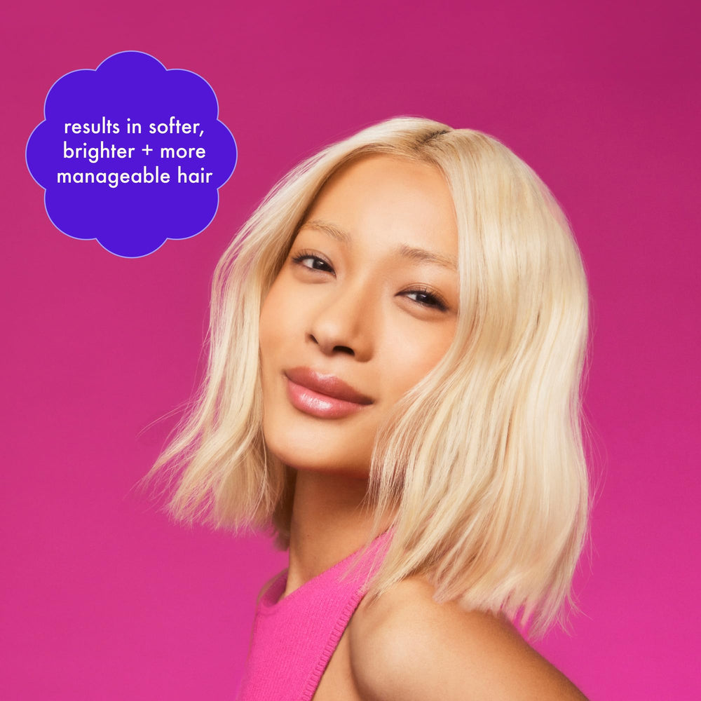 amika result on icy blonde hair showing cooler, brighter tone
