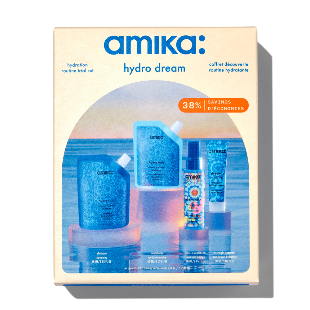 Amika trial set front packaging showing full kit and benefits