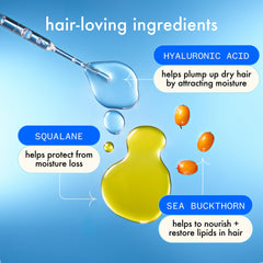 Amika ingredients collage highlighting hyaluronic acid and squalane benefits