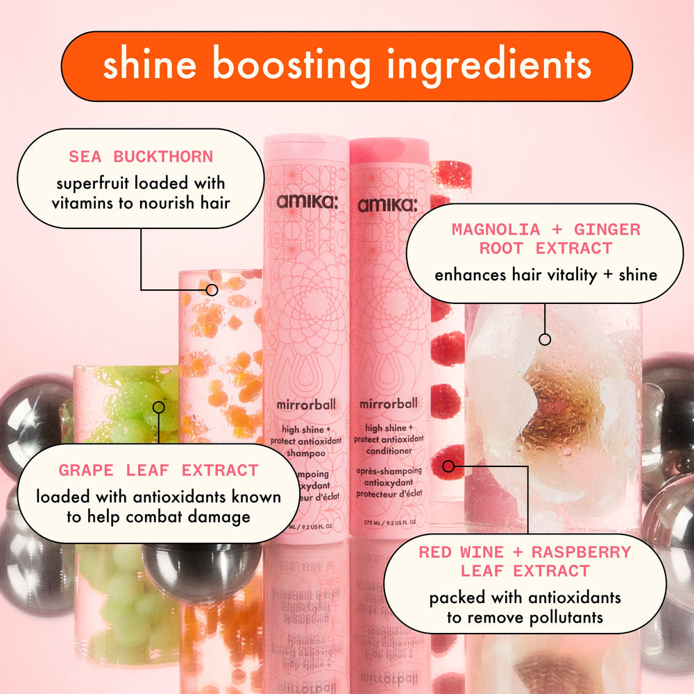 amika mirrorball on salon shelf demonstrating large refill bottle for stylists