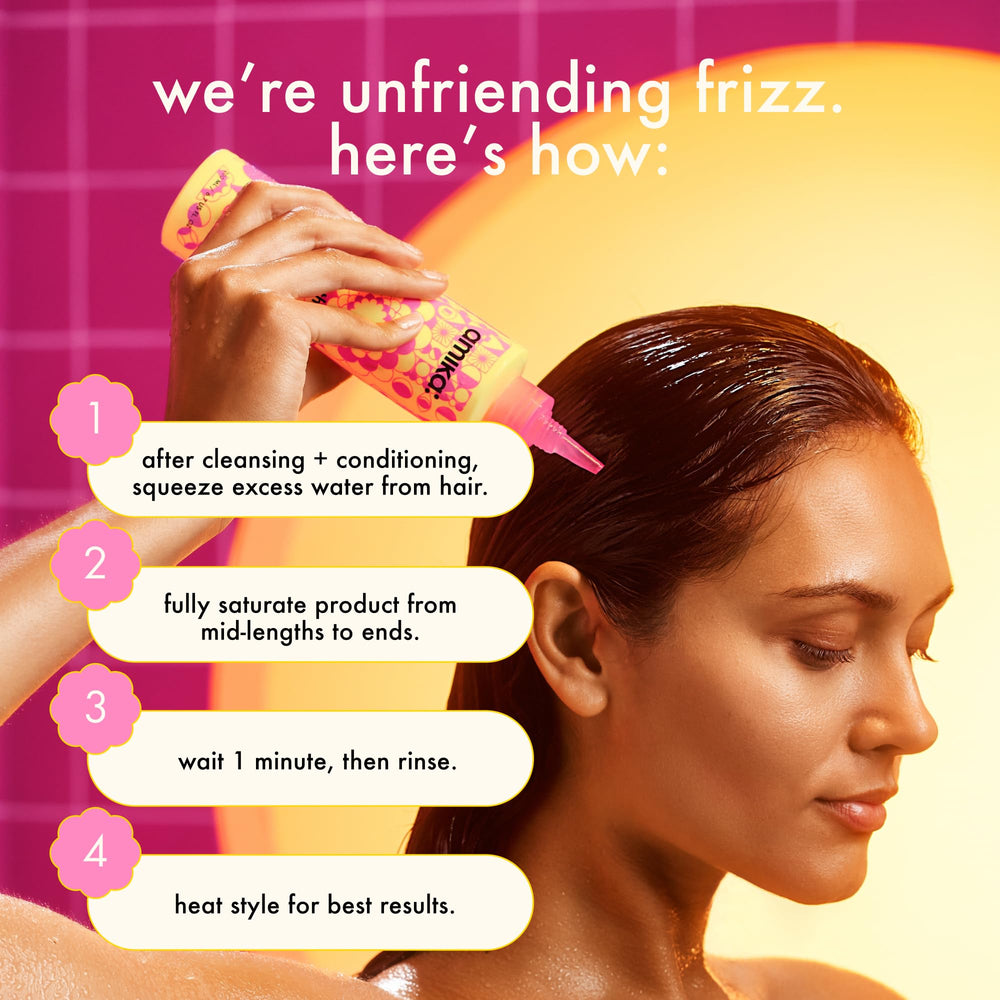 amika Smooth Over on bathroom shelf styled for a tidy, salon-like routine