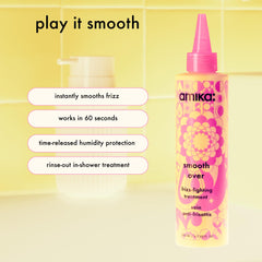 amika Smooth Over pump detail highlighting easy in-shower dispensing