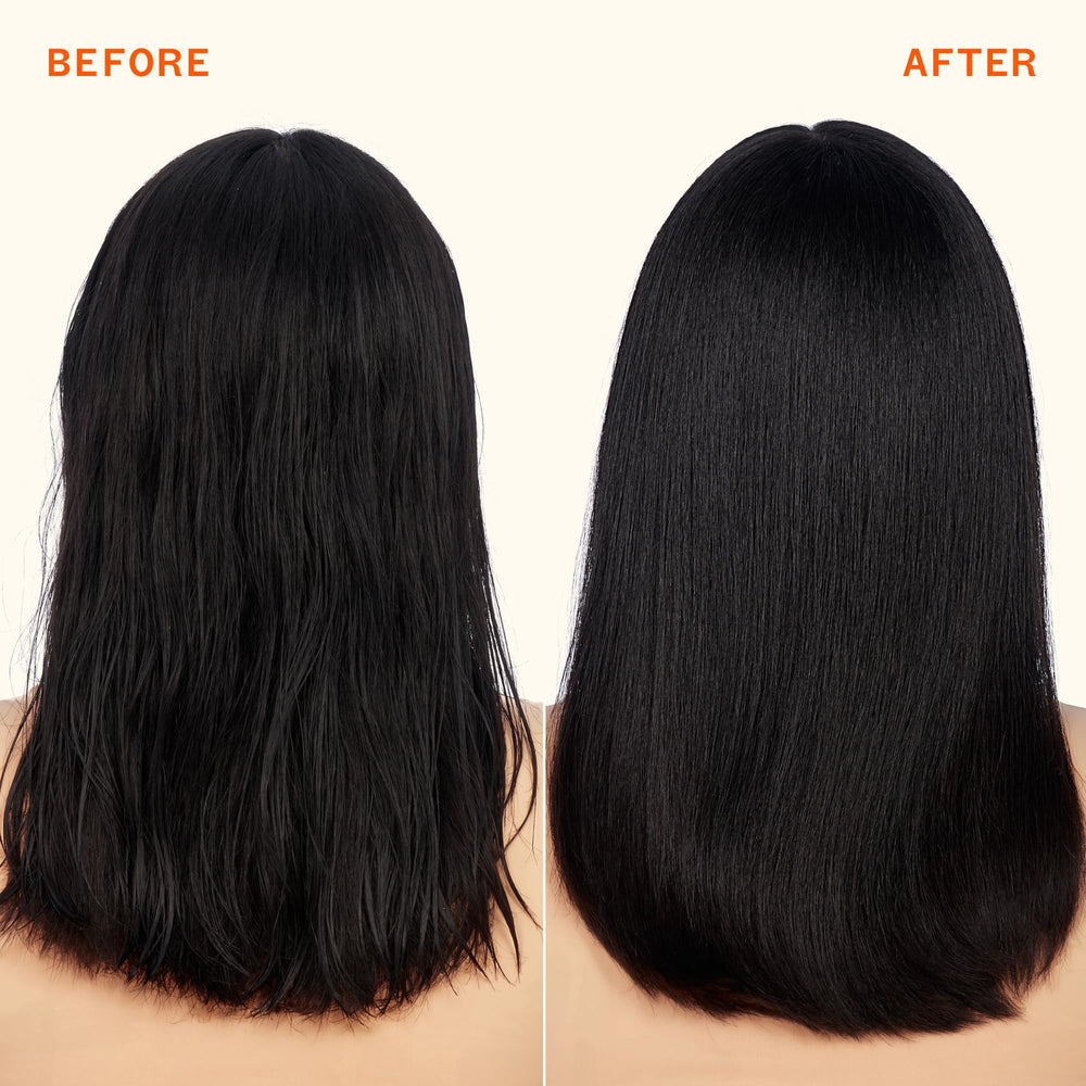 Amika bottle with brush and dryer illustrating use before heat styling to protect hair