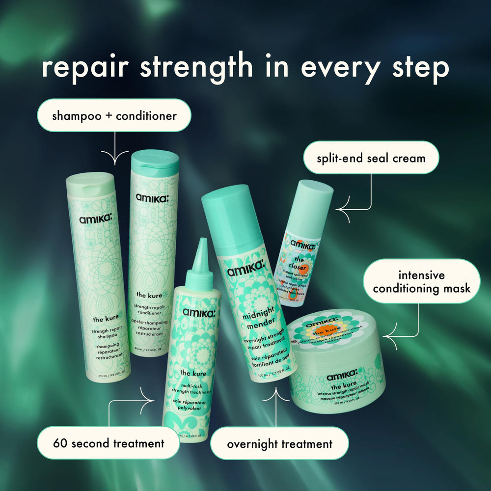 amika the closer before and after split ends comparison, amika branding, improved appearance
