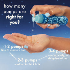 Amika bottle next to hand showing product size for travel-friendly use
