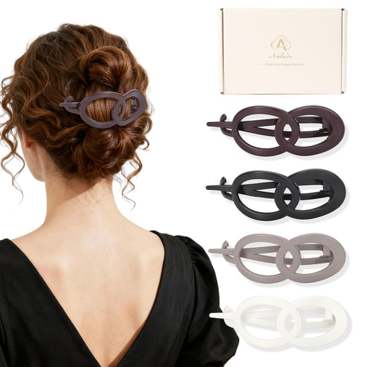 Amlaidu front view showing the 4-piece flat hair clip set and neat packaging benefit