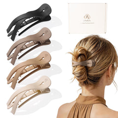 Amlaidu front view of four flat clips showing neutral colors and sleek design for versatile styling