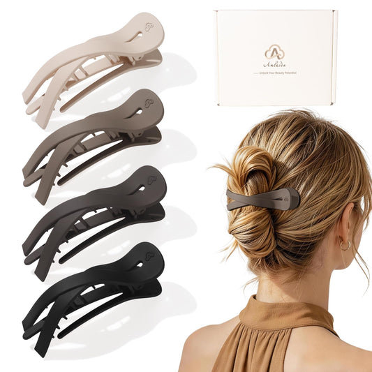 Amlaidu front view of flat clips showing sleek silhouette and everyday styling benefit