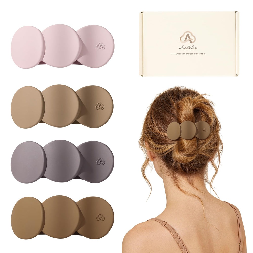 Amlaidu front view showing four clip colors and compact design for versatile styling