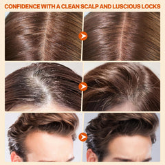 AMOADO applying scrub to wet scalp showing cleansing action and soothed skin benefit