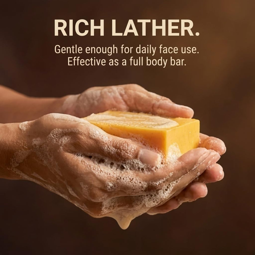 Amphibian Organics soap on draining dish keeps bar dry and long-lasting