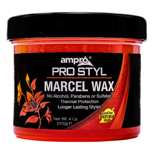 AmPro Marcel Wax front jar showing label and 4 oz size for clear identification and shelf benefit