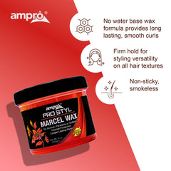 AmPro Marcel Wax on a styling station with tools conveying professional-ready heat protection