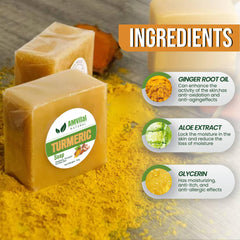 AMVital turmeric soap lather in hand illustrating gentle cleansing benefit