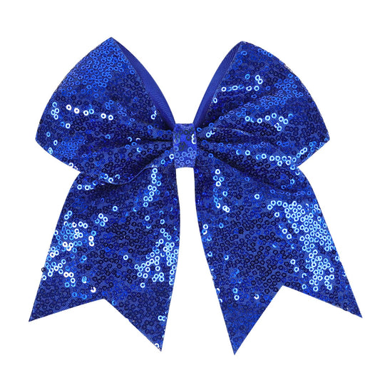 AMYDECOR royal blue bow front view showcasing bold team color and sparkle