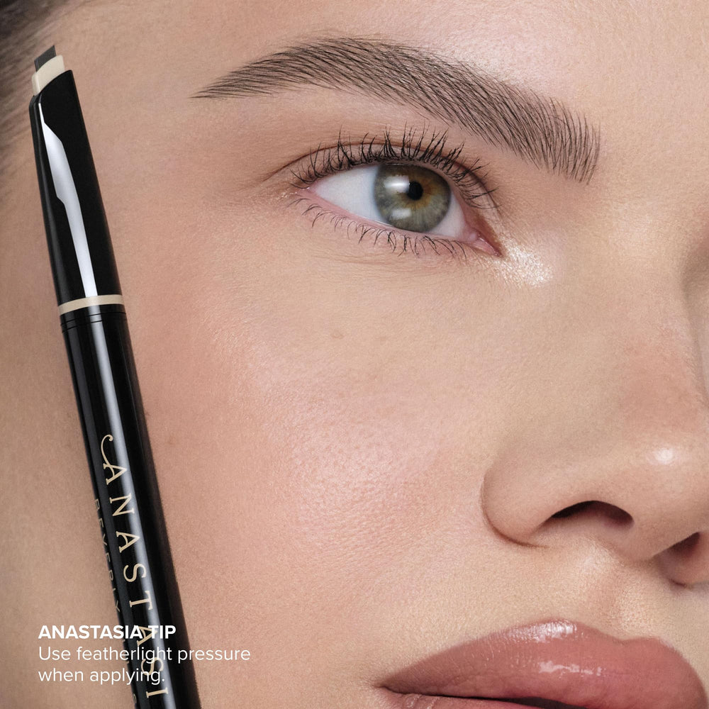 Anastasia Beverly Hills model using pencil to create laminated, polished brows