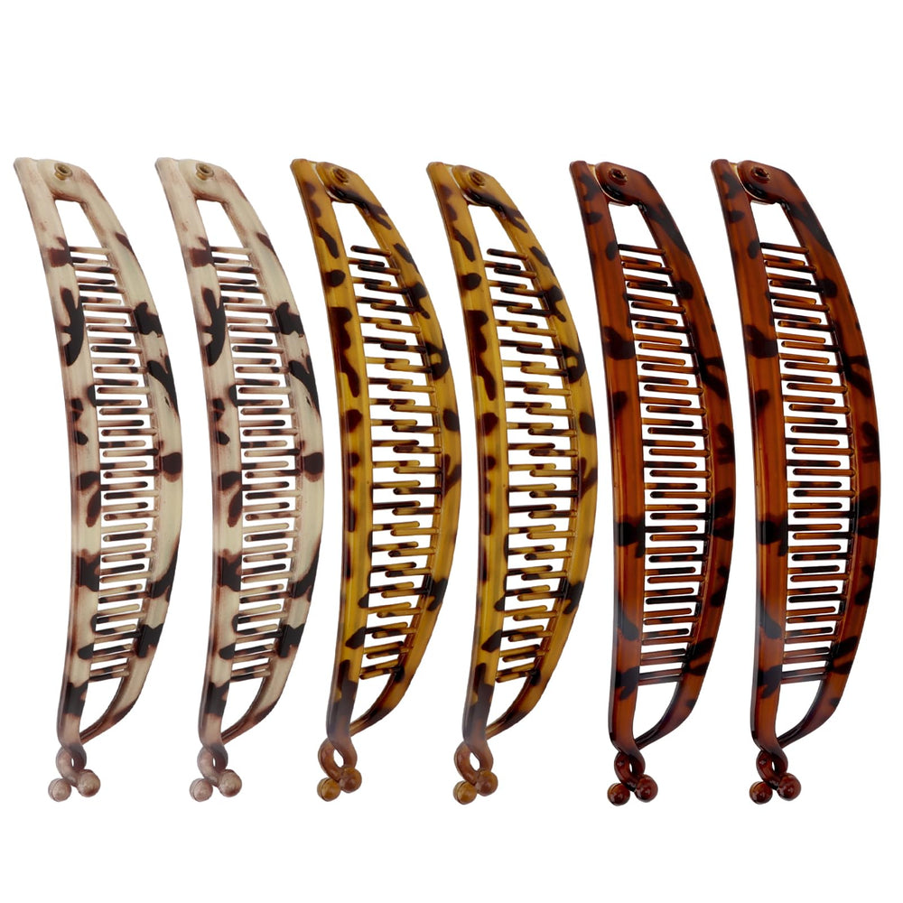 ANBALA front view of tortoise banana clip showing shape and finish for easy styling