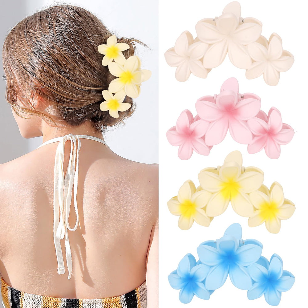 ANBALA front packaging showing four colorful plumeria clips and durable design benefit