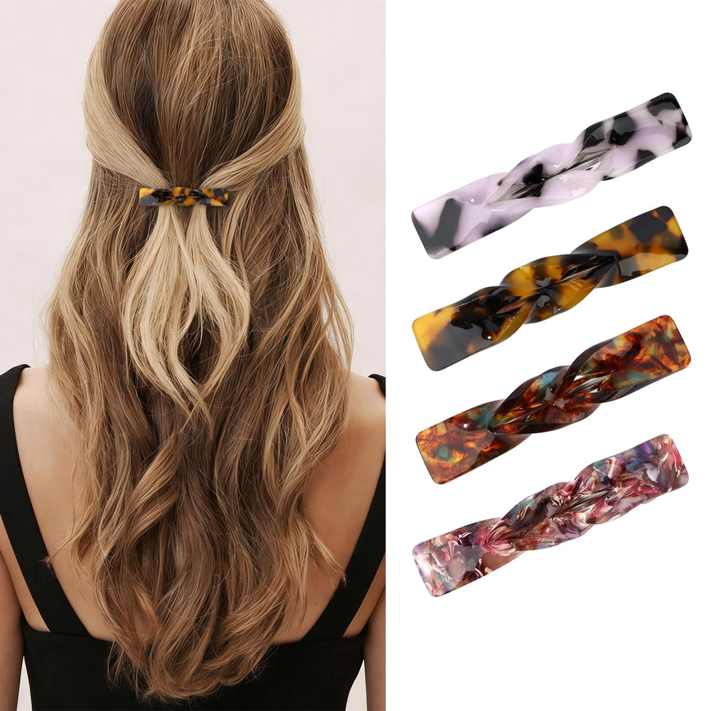 ANBALA front view of four tortoise shell barrettes showing polished finish and style benefit