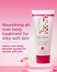 Andalou Naturals hand applying butter illustrating hydration and fast absorption