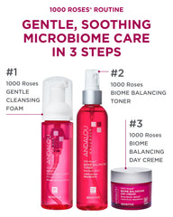 Andalou Naturals label closeup highlights Rose-Biotic blend and soothing benefits