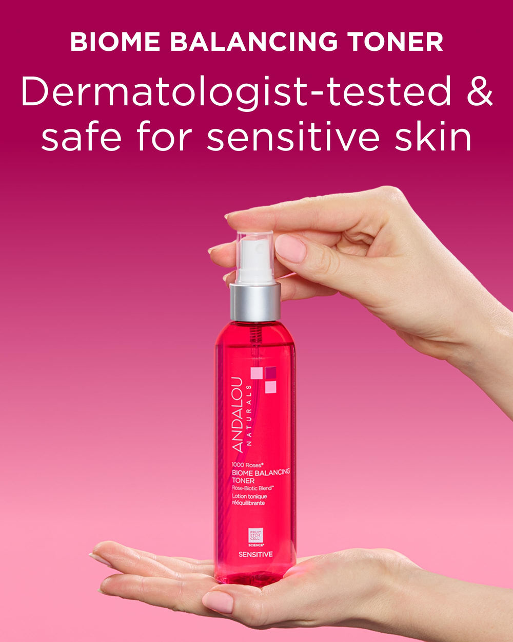 Andalou Naturals size comparison in hand demonstrates portable 6 fl oz convenience