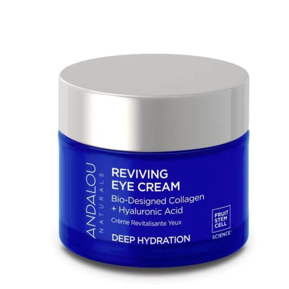 Andalou Naturals eye cream jar front view showing compact packaging and easy use