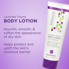 Andalou Naturals lotion being dispensed, lightweight texture absorbs quickly
