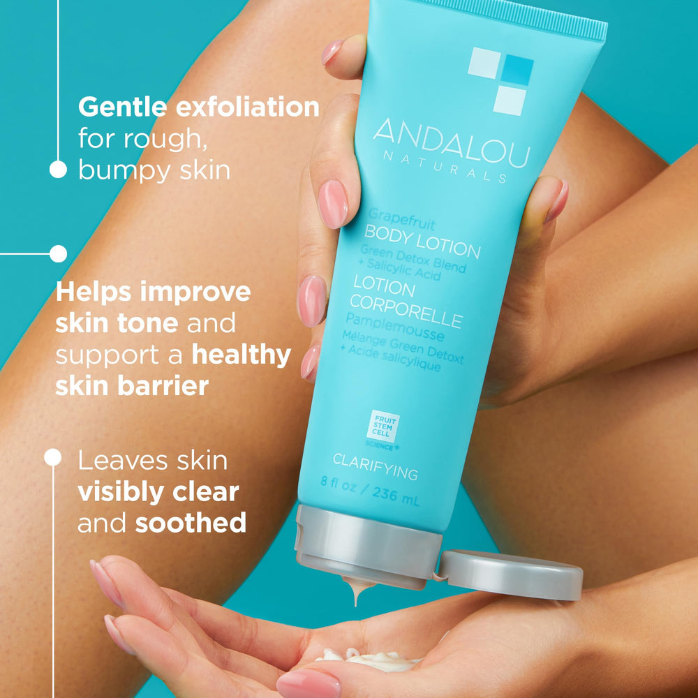 Andalou Naturals lotion being pumped to show lightweight texture and quick absorption