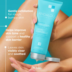 Andalou Naturals lotion being pumped to show lightweight texture and quick absorption