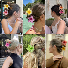 ANEESAA flower clip paired with beach outfit conveying tropical vibe and outfit coordination