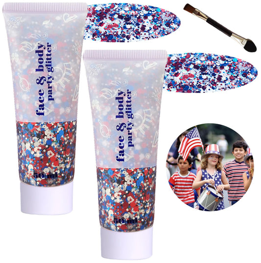 Angels Beauty tube front packaging showing patriotic glitter gel and bold branding