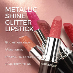 Anglicolor lipstick held in hand for scale showing compact size and travel-friendly benefit