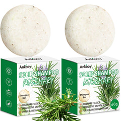 ANKOOY front packaging showing two rosemary shampoo bars and eco box, promotes sustainability