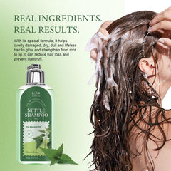 ANNAS nettle shampoo lifestyle bathroom setup suggesting calm, natural hair care routine
