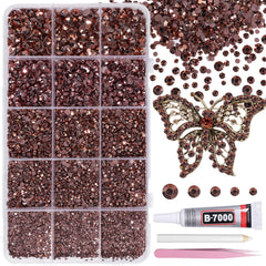 AnoleAir front packaging showing 12000-piece chocolate rhinestone kit and tools for fast crafting
