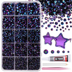 AnoleAir front packaging showing 12000-piece black AB rhinestones and included tools for convenience